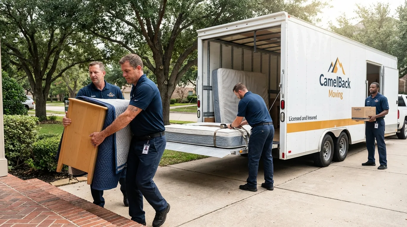 Crew loading residential truck for cross-state move from Pomona, NY